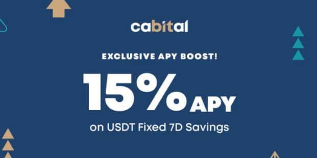 Cabital 透過信用卡社專屬連結申請，最高享首筆 USDT 7 天定存 15% 年化