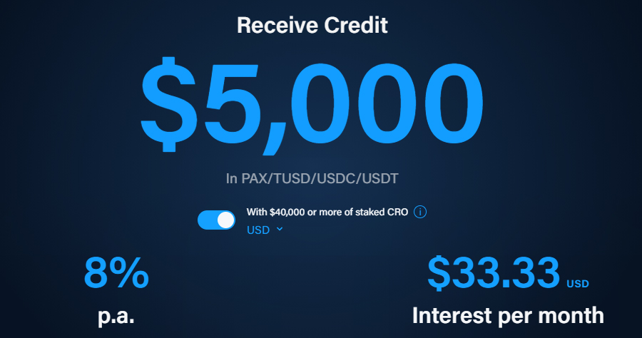 Crypto.com 官網上可計算借貸的每月利息為多少