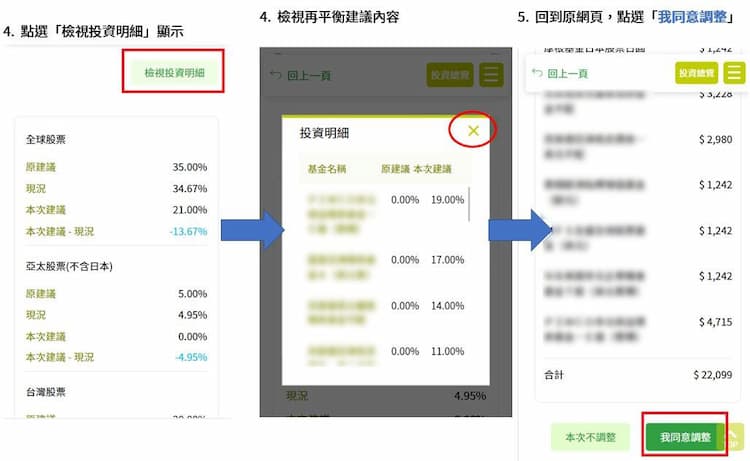 一銀 e-First 平台，於一銀 app 或網銀內手動再平衡步驟（二）
