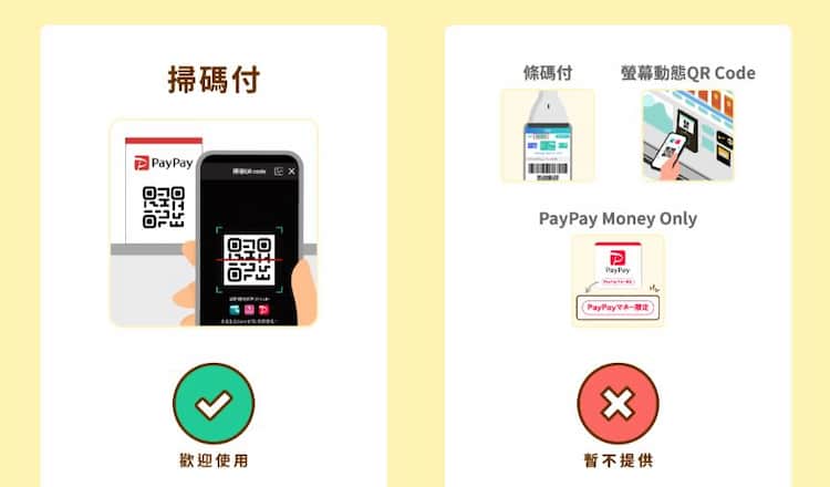 日本 PayPay 目前僅支援使用 QR Code 掃碼支付結帳