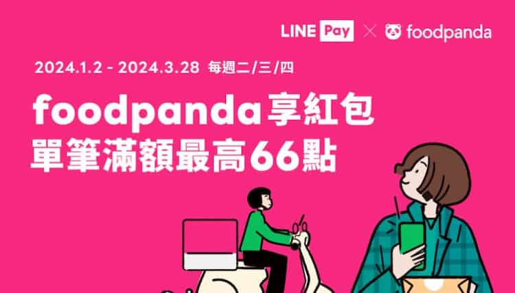 foodpanda 每週二三四使用 LINE Pay 單筆消費滿 NT$199 最高抽 66 點
