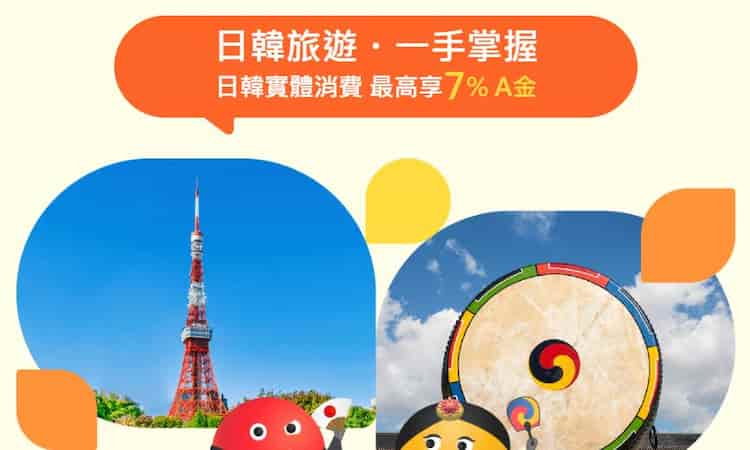 Agoda 聯名卡登錄後於日韓實體通路消費，享最高 7% A 金回饋