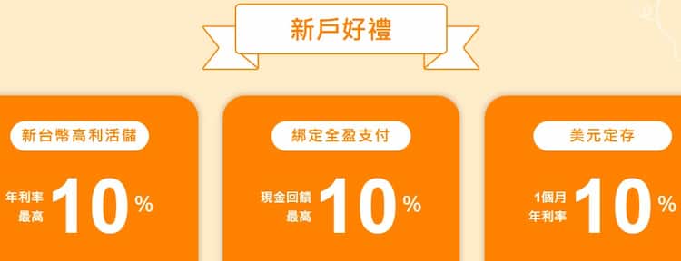 王道新戶享美元定存、台幣活存最高 10% 年利率、綁全盈 Pay 消費最高 10% 回饋