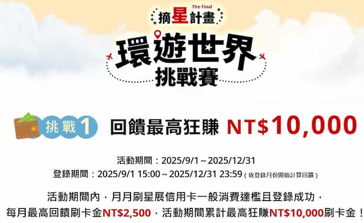 星展信用卡一般消費滿額,最高贈 NT$2,500 刷卡金