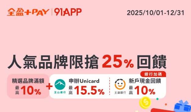 91APP 合作品牌用全盈 Pay 消費，單筆滿額贈 30,000 Fa 點 + 指定日期滿額贈 48,000 點