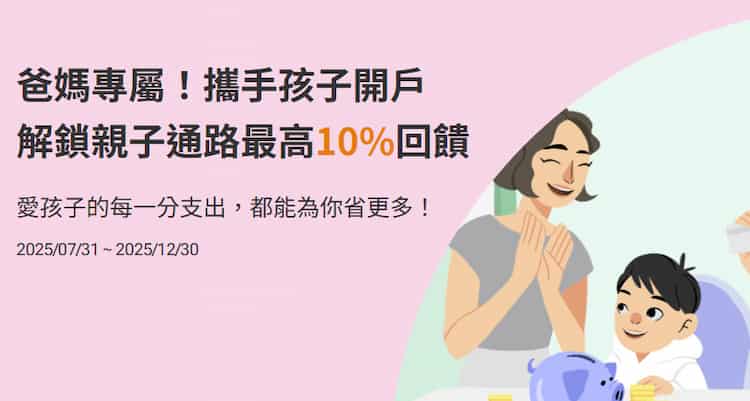 父母與孩子同時有國泰帳戶,於指定親子通路消費享最高 10% 回饋