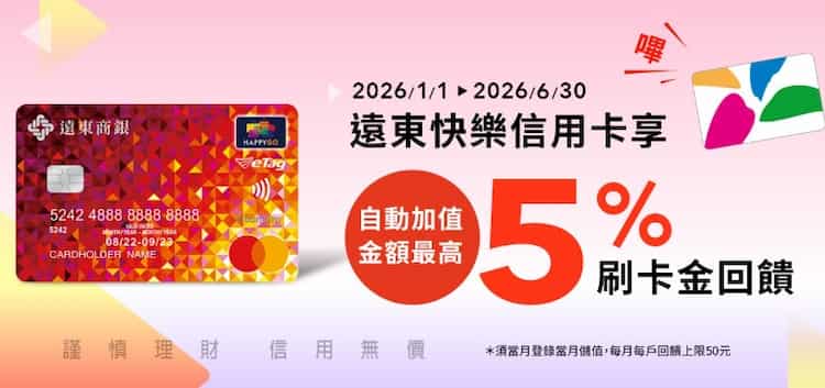 遠銀快樂信用卡悠遊卡功能自動加值享 5% 刷卡金回饋