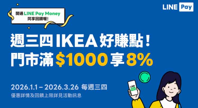 IKEA 門市用 LINE Pay 週三、四單筆消費滿額享最高 8% 回饋