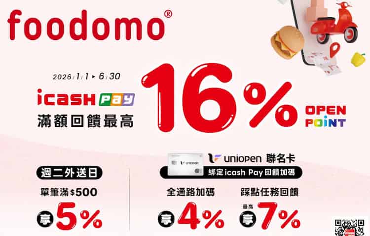 foodmo 用 icash Pay 消費，週二單筆滿額享 5% 回饋