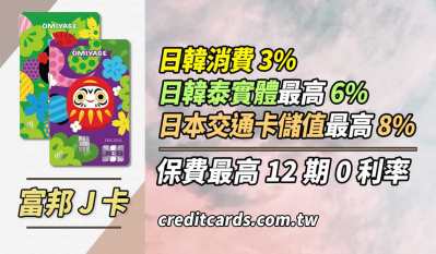 2026富邦J卡日韓泰實體6%/日本交通10%回饋，保費12期0利率