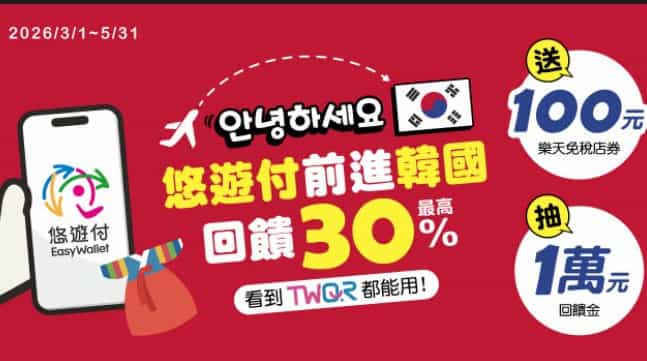 悠遊付於韓國 TWQR 通路消費，最高享 30% 回饋