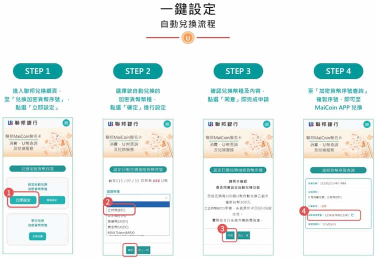 Maicoin 卡 U 幣可於聯邦官網兌換成 MaiCoin 指定加密貨幣兌換券