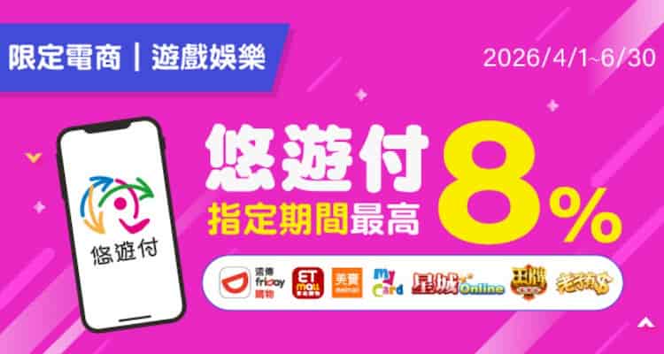 悠遊付於指定電商消費享最高 8% 回饋