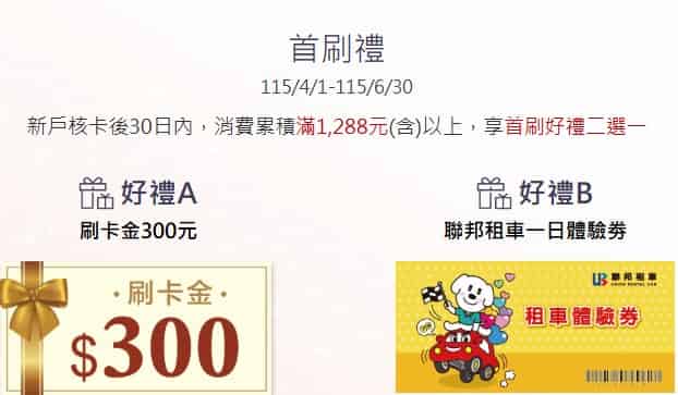 聯邦新戶申請吉鶴卡，消費滿額享好禮二選一