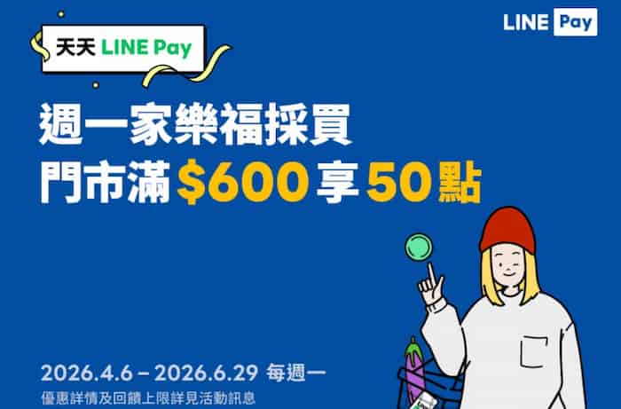 週一家樂福門市單筆消費滿額，贈 50 點