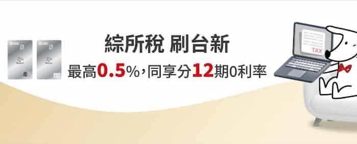 台新信用卡繳納綜所稅，單筆滿額享最高 0.2% 回饋，分期最優 12 期 0 利率