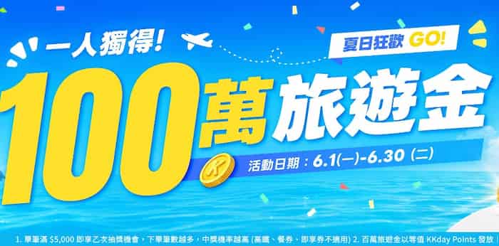 KKday 單筆消費滿額，最高抽等值 NT$100 萬 KKday Points