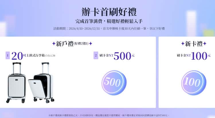 中信新戶申請漢神聯名卡，核卡後 30 天內消費一筆享好禮二選一