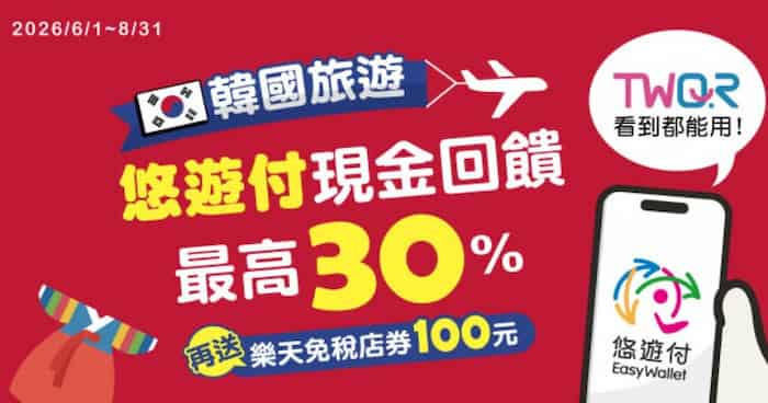 於韓國 TWQR 通路用悠遊付掃碼付款，享最高 30% 優惠