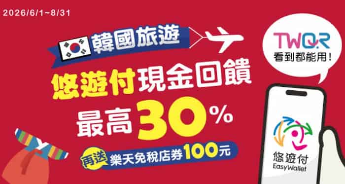 韓國 TWQR 通路用悠遊付消費，綁元大帳戶最高享 30% 優惠
