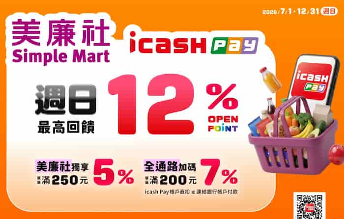 美廉社門市週日使用 icash Pay 消費,單筆滿額享最高 12% 回饋