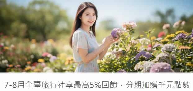 台新信用卡於旅行社消費，單月滿額贈 600 點