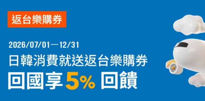 日本、韓國使用樂購券跨境消費，贈 5% 返台樂購券