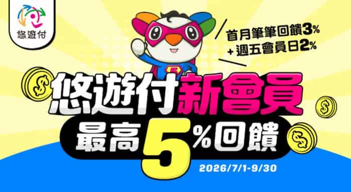 悠遊付新會員週五消費,最高享 5% 悠遊付回饋金