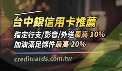 2026台中銀信用卡推薦，行支外送影音10%/自動加值12.5%/加油20%回饋