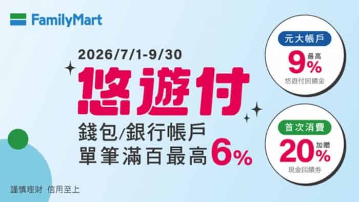 悠遊付於全家門市消費，最高享 6%、綁元大帳戶最高享 9% 回饋