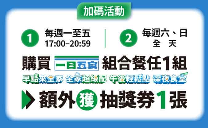 購買全家指定組合餐，抽台中勤美洲際酒店兩天一夜雙人住宿券