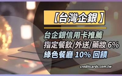 2026台企銀信用卡推薦，綠色交通餐廳10%、餐飲外送6%回饋